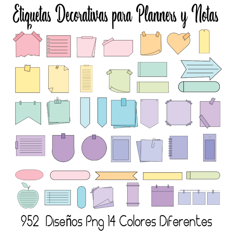 etiquetas decorativas PNG, stickers para planners, etiquetas digitales para notas, etiquetas imprimibles, recursos para journaling,