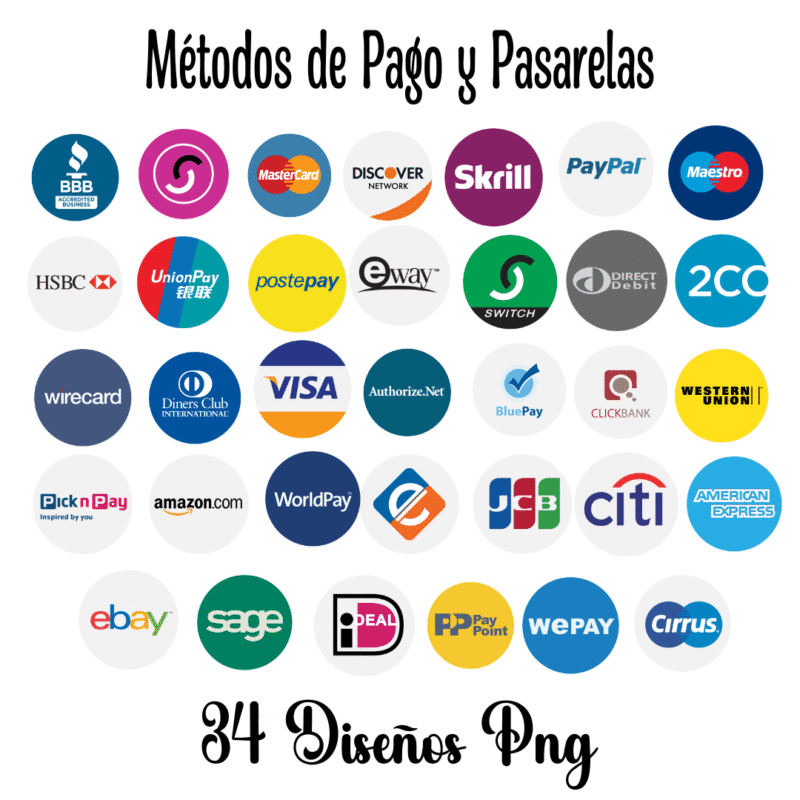 Métodos de Pago y Pasarelas 34 diseños png