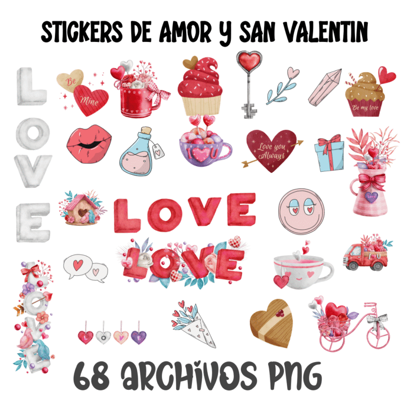 Stickers de Amor y San Valentín – 68 archivos PNG