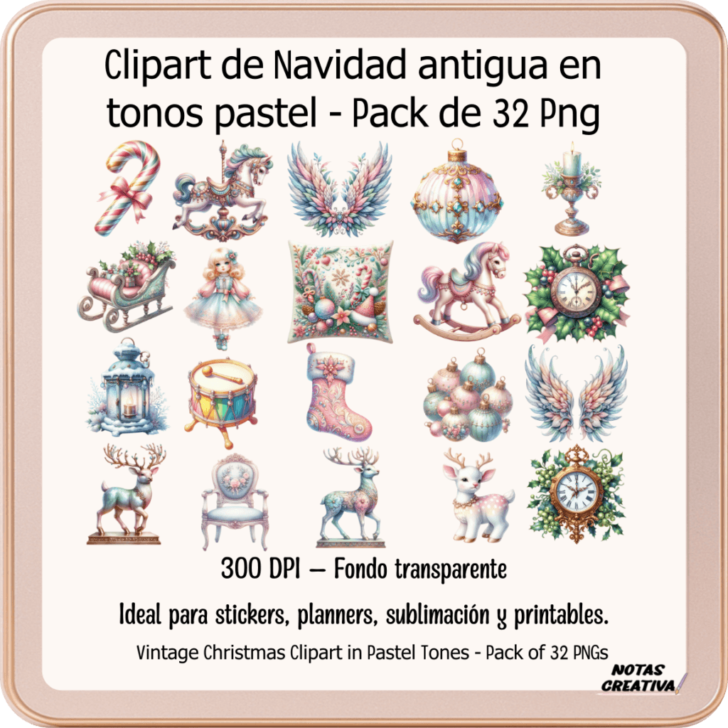 Clipart Navidad Vintage en Tonos Pastel