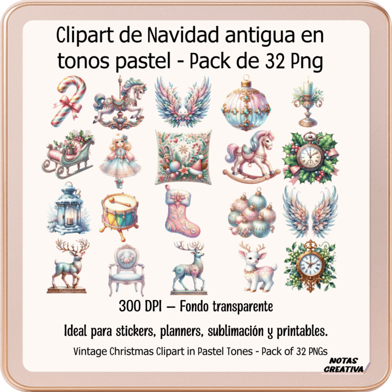 Clipart Navidad Vintage en Tonos Pastel