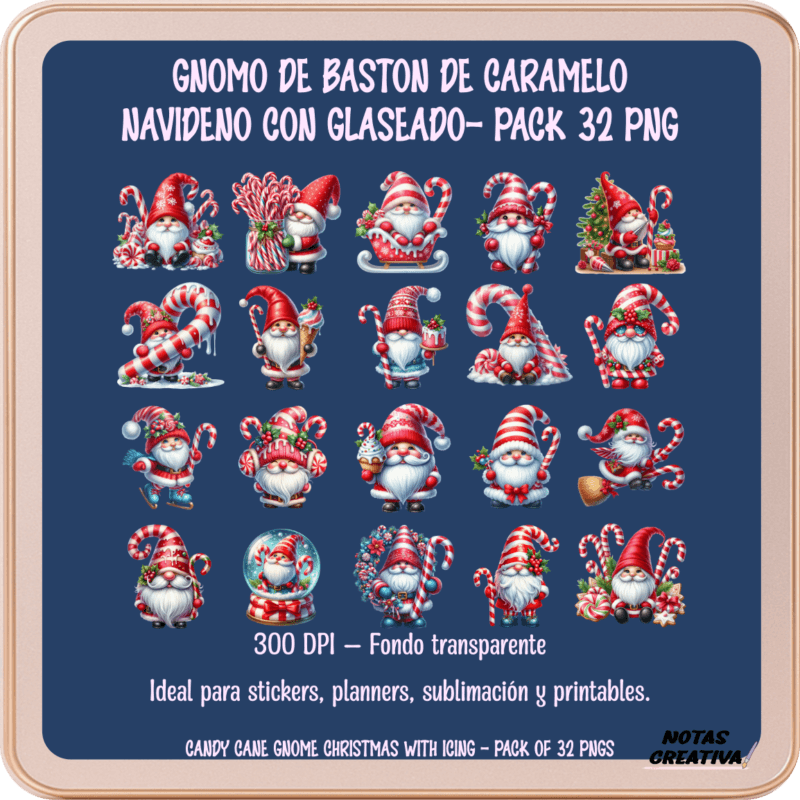 Gnomo de bastón de caramelo navideño con glaseado