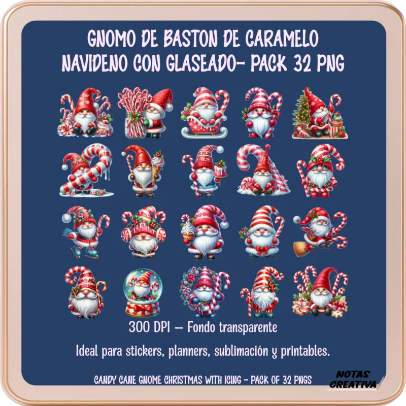 Gnomo de bastón de caramelo navideño con glaseado