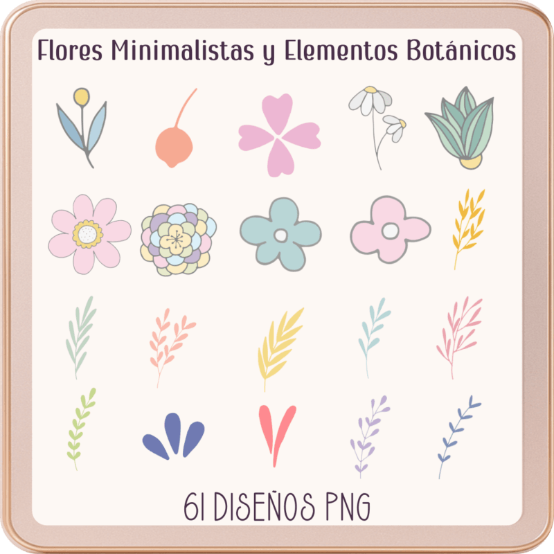 Stickers Digitales de Flores Minimalistas y Elementos Botánicos