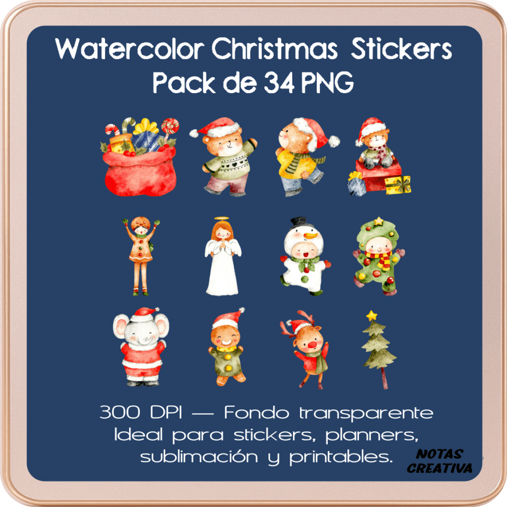 Watercolor Christmas Stickers Pack de 34 PNG