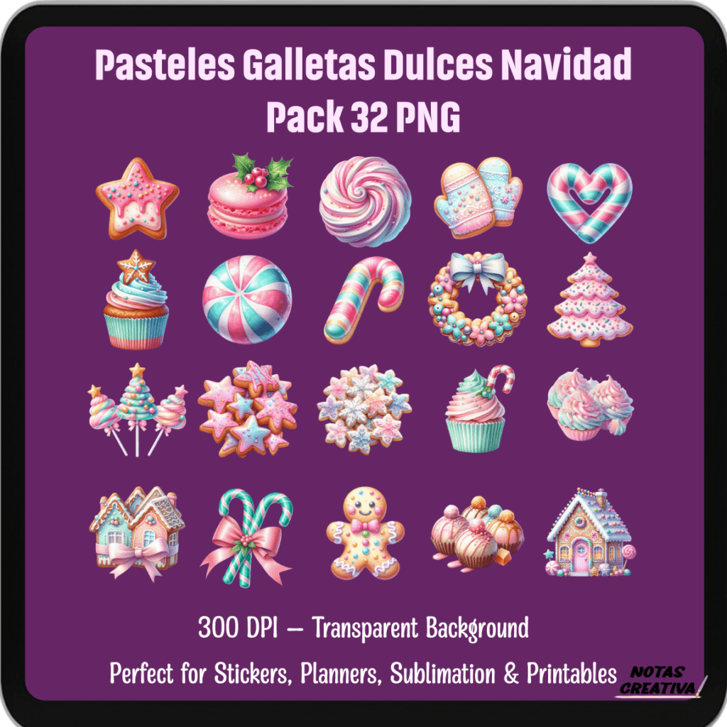 Sticker Digital Pasteles, Galletas y Dulces Navideños