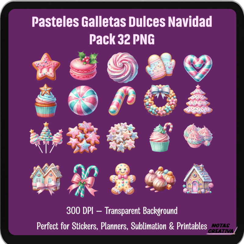 Sticker Digital Pasteles, Galletas y Dulces Navideños