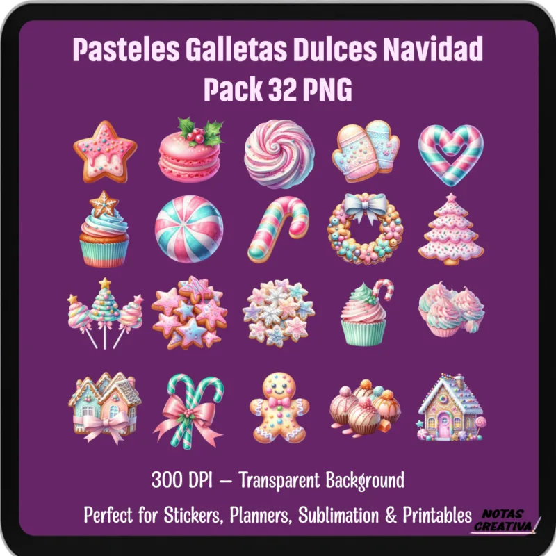 Sticker Digital Pasteles, Galletas y Dulces Navideños