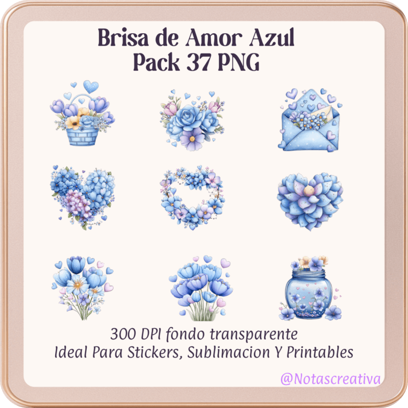 Brisa de Amor Azul | 37 PNG | 300 DPI Fondo Transparente para Sublimación y Stickers