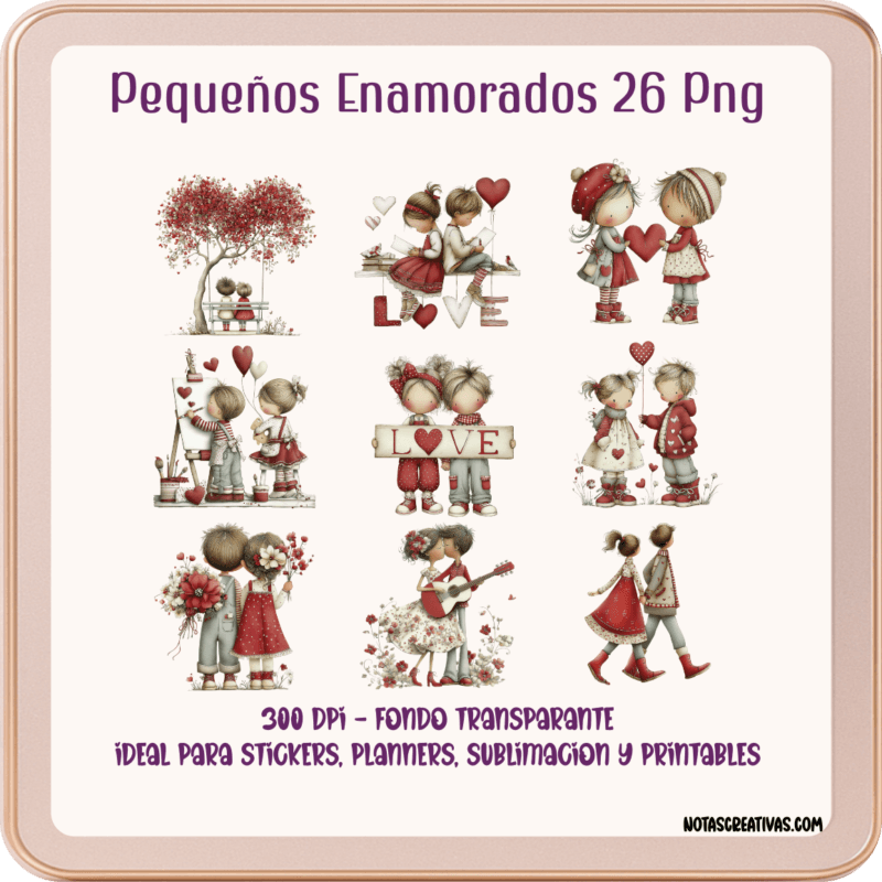 Ilustraciones de parejas pequeñas enamoradas en formato PNG transparente 300 DPI para sublimación