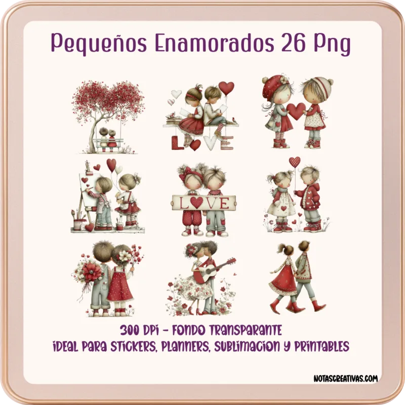 Ilustraciones de parejas pequeñas enamoradas en formato PNG transparente 300 DPI para sublimación