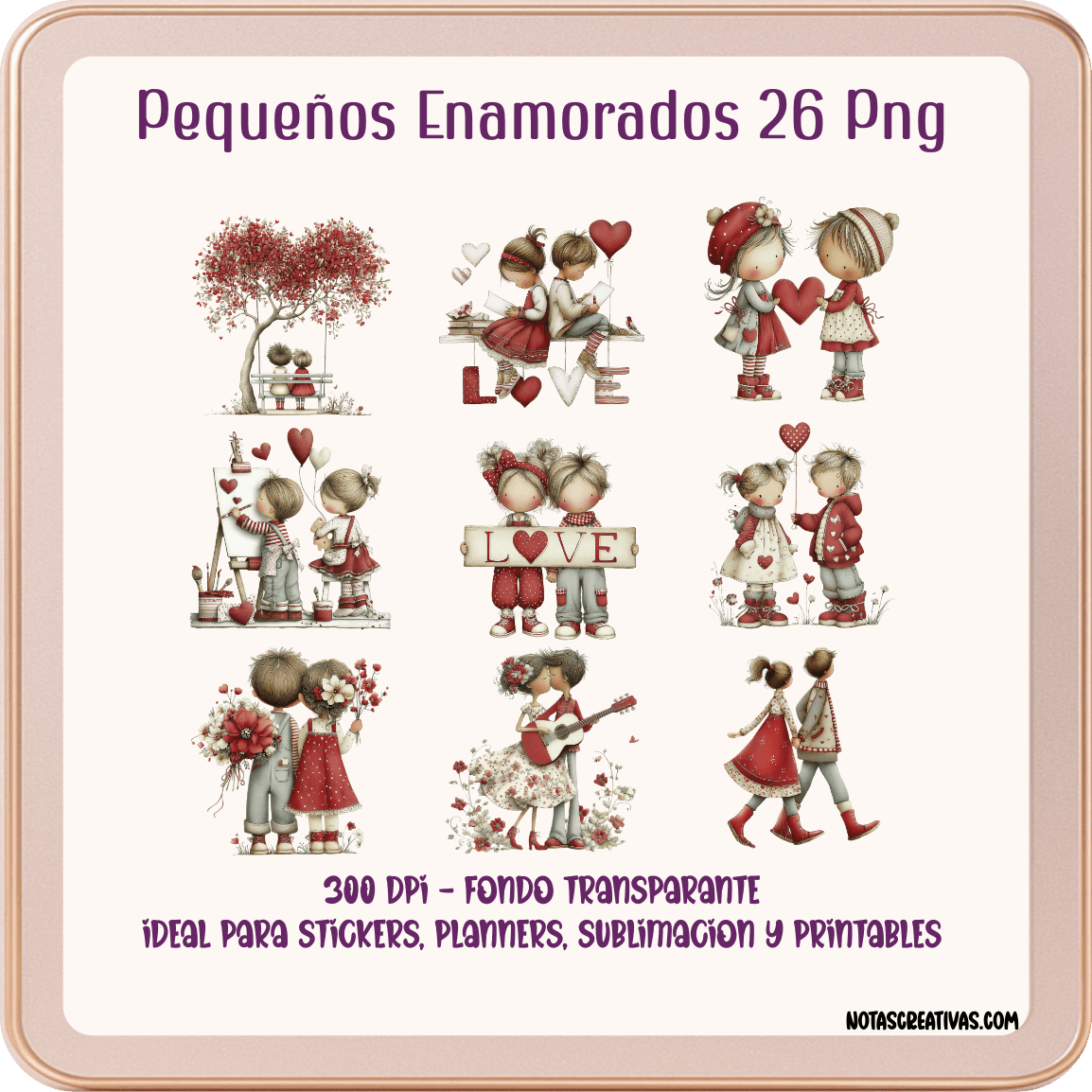 Ilustraciones de parejas pequeñas enamoradas en formato PNG transparente 300 DPI para sublimación