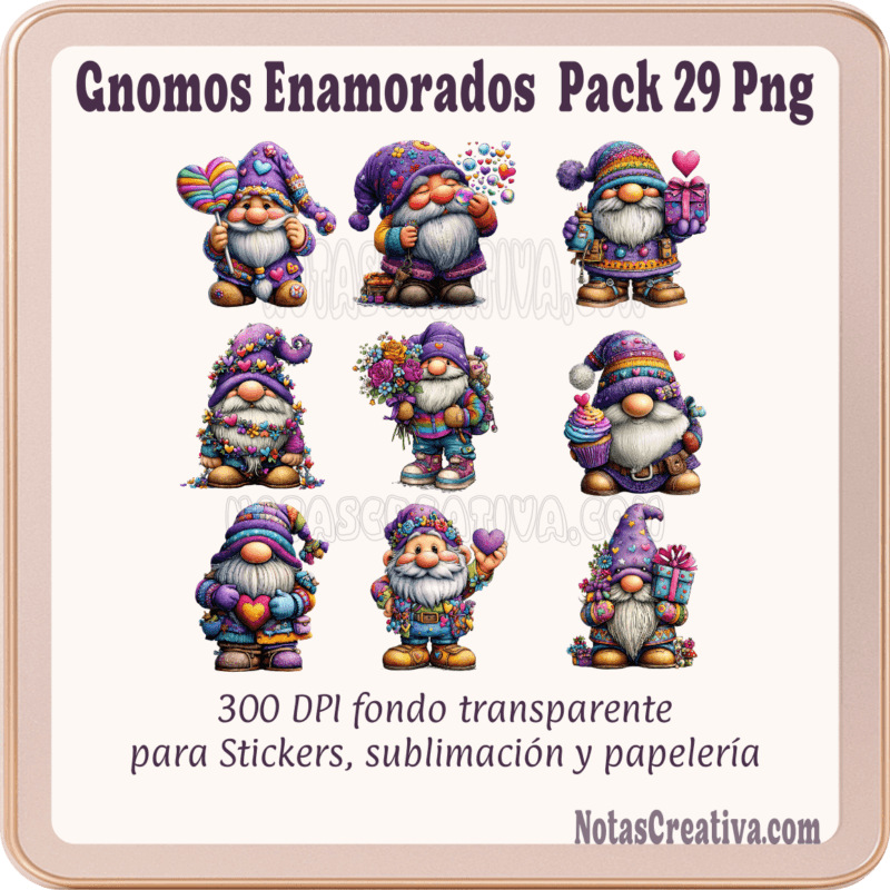 Gnomos San Valentín, PNG Enamorados, Sublimación Gnomos, Stickers Imprimibles, Papelería Digital, 300 DPI