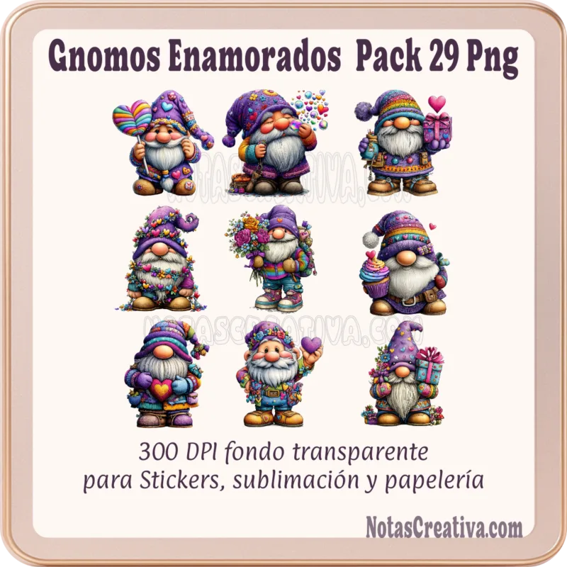 Gnomos San Valentín, PNG Enamorados, Sublimación Gnomos, Stickers Imprimibles, Papelería Digital, 300 DPI