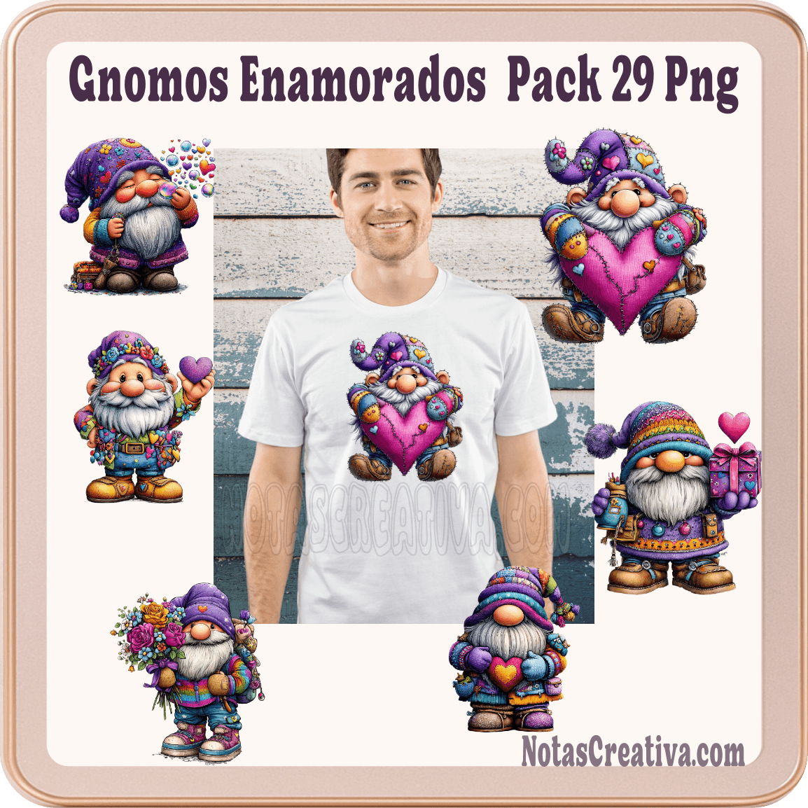 Gnomos San Valentín, PNG Enamorados, Sublimación Gnomos, Stickers Imprimibles, Papelería Digital, 300 DPI