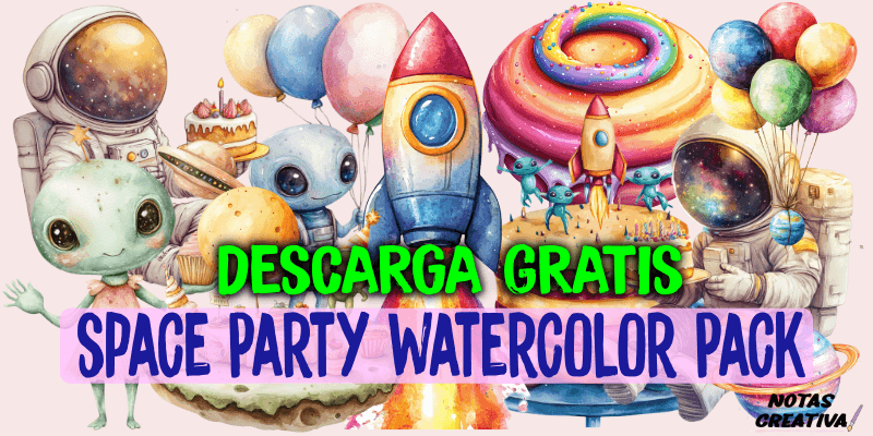 Space Party Watercolor Pack – Recursos Acuarela del Espacio para Diseñadores y Creativos