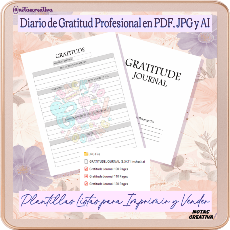 Diario de Gratitud Profesional PDF, JPG y AI Editable