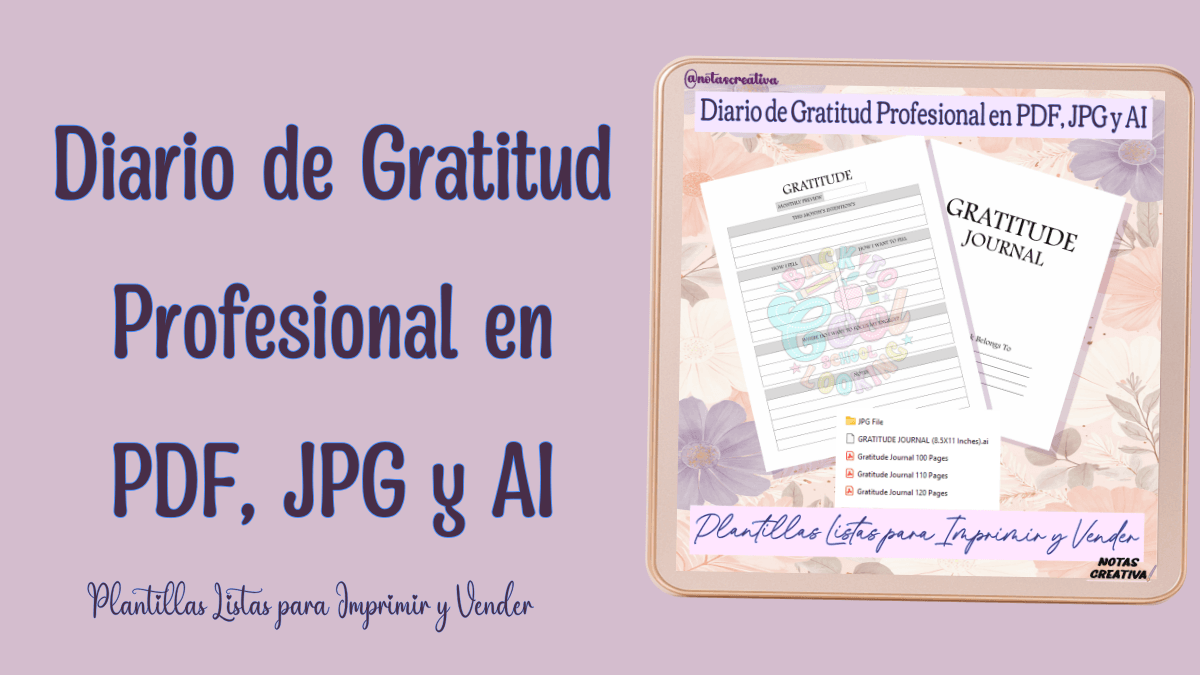 Diario de Gratitud Profesional en PDF, JPG y AI Plantillas Listas para Imprimir y Vender